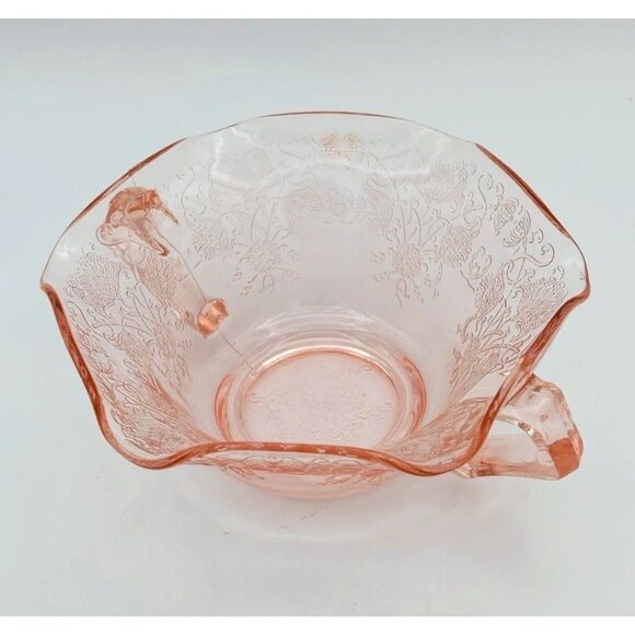 Vintage Hazel Atlas Florentine Poppy Pink Depression Glass Double Handle Bowl 6" - Picture 2 of 8